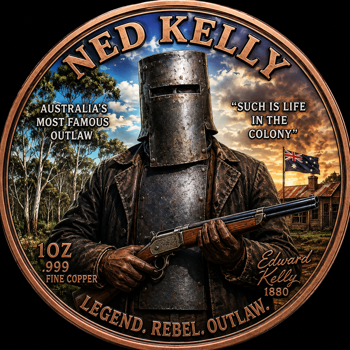 Ned Kelly – Legend, Rebel, Outlaw – 1 oz .999 Fine Copper – Limited Mintage