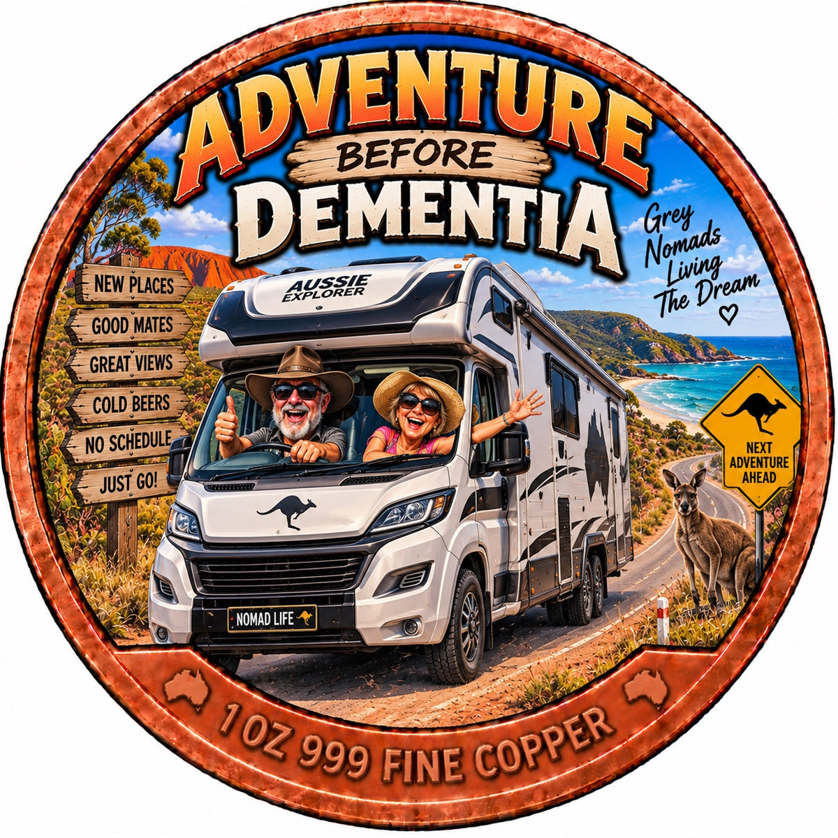 Adventure Before Dementia 1 oz .999 fine copper collector coin front
