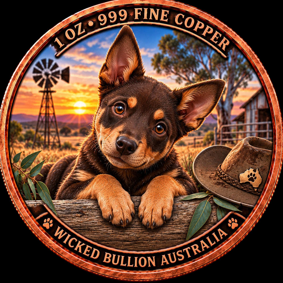 Australian Kelpie 1 oz .999 fine copper collector coin front