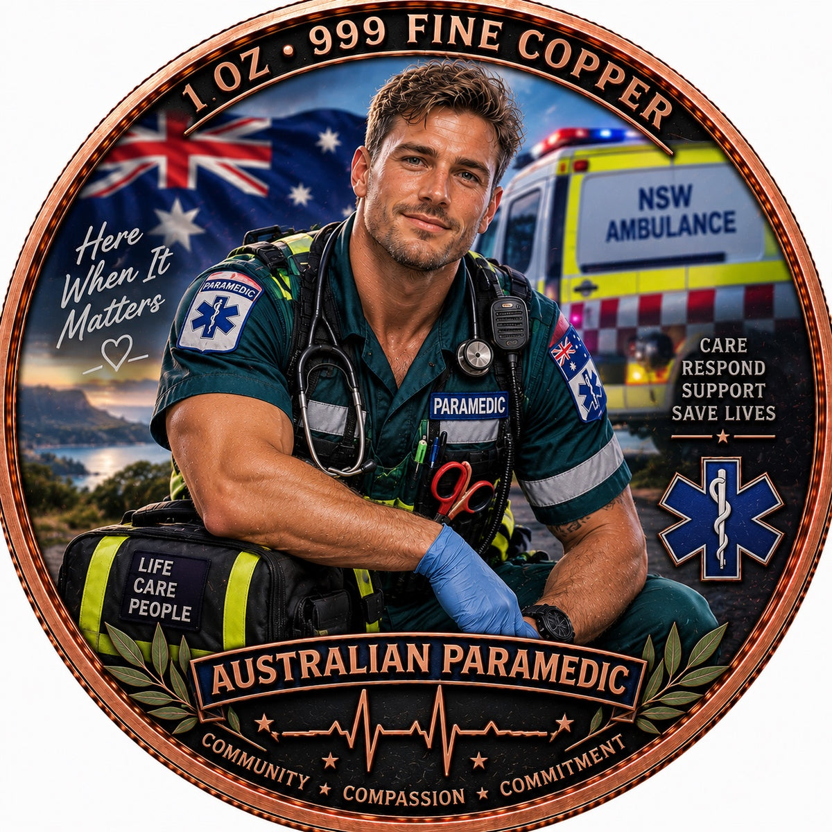 Australian Paramedic copper collector coin front