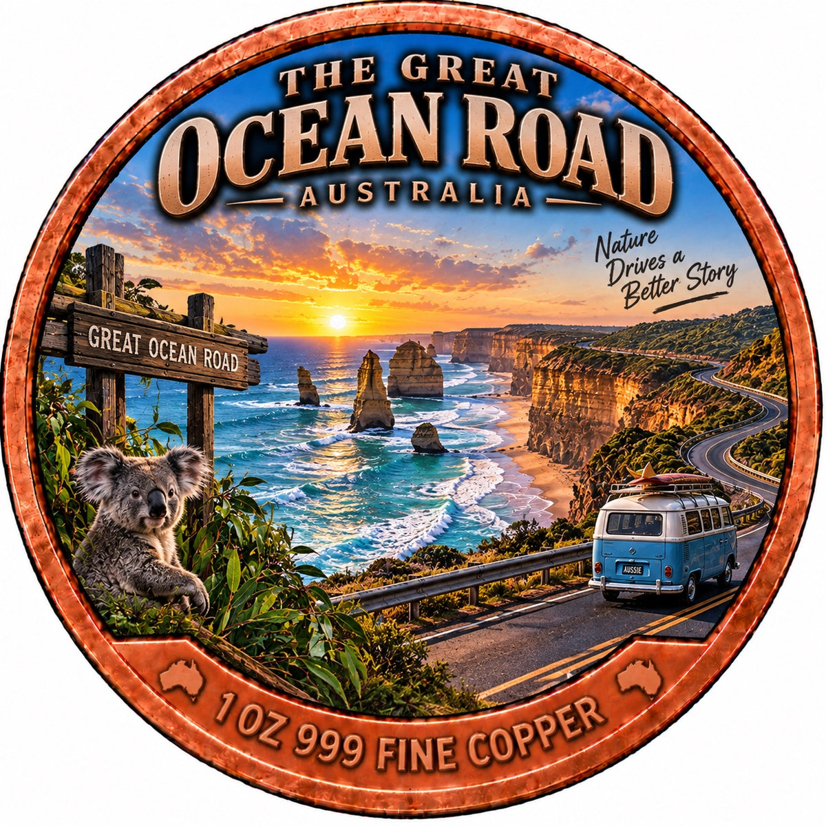 The Great Ocean Road Australia 1 oz .999 fine copper collector coin front