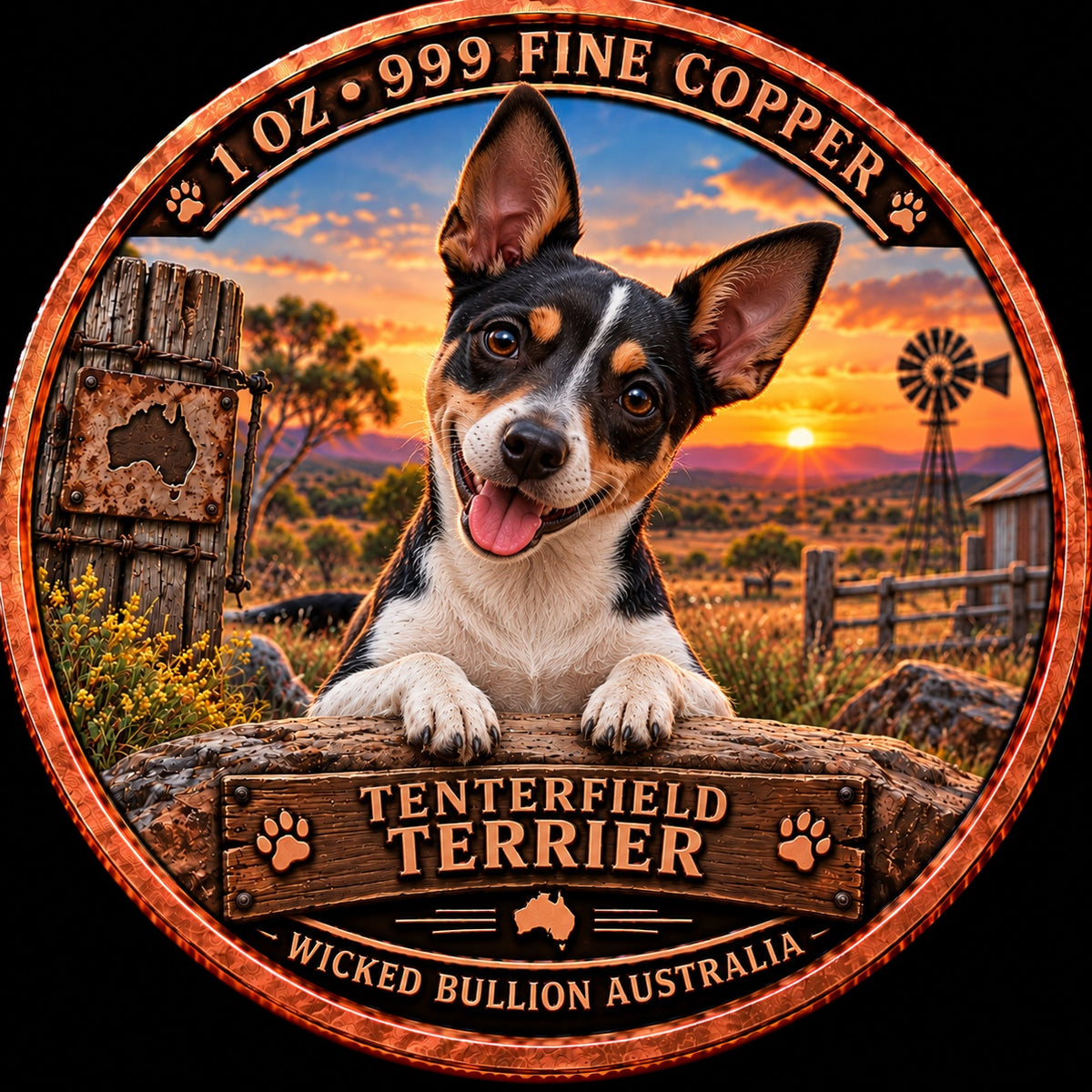 Tenterfield Terrier 1 oz .999 fine copper collector coin front