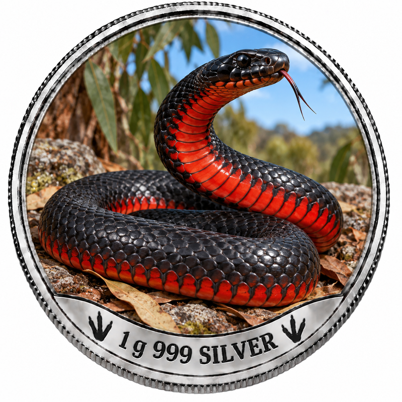 Red-Bellied Black Snake – 1 Gram .999 Fine Silver Collectable – Limited Mintage 500