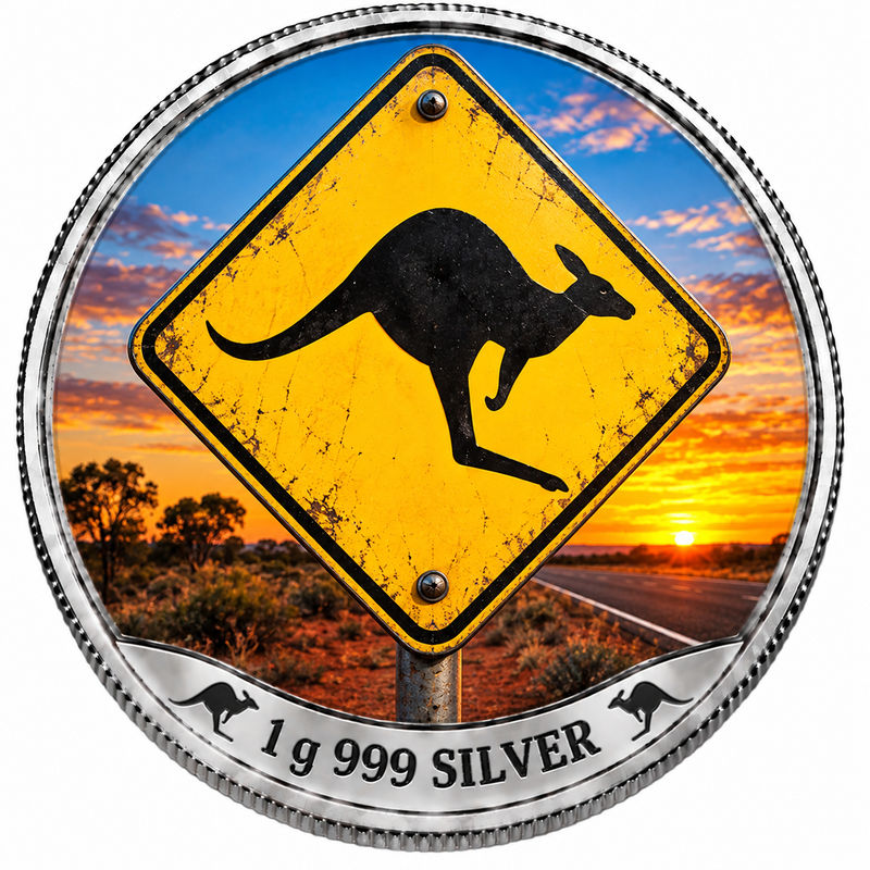 Kangaroo Road Sign – 1 Gram .999 Fine Silver Collectable – Limited Mintage 500