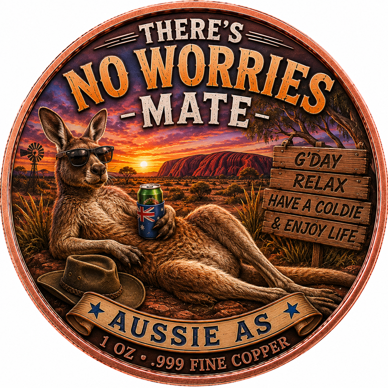 There’s No Worries Mate – Aussie As – 1 oz .999 Fine Copper Collector Coin
