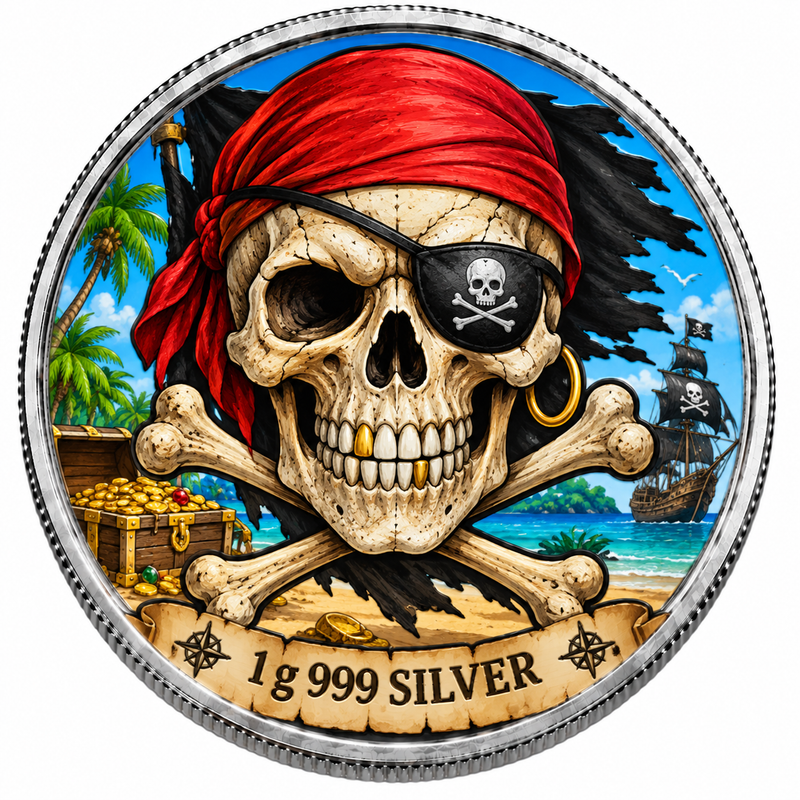 Pirate Skull – 1 Gram .999 Fine Silver Collectable – Limited Mintage 500
