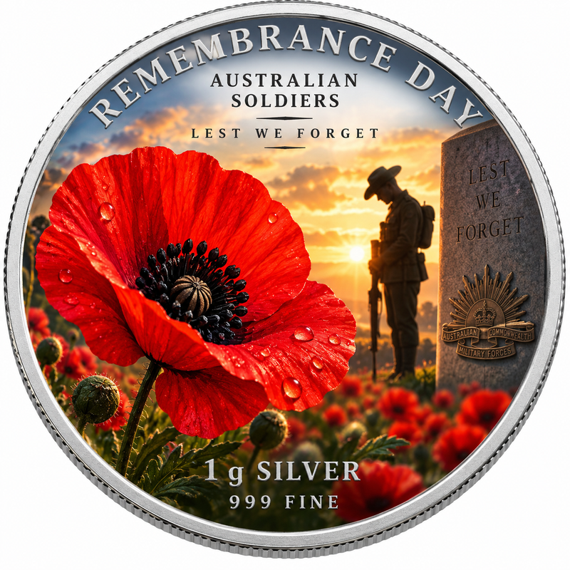 Remembrance Day – Australian Soldiers – 1 Gram .999 Fine Silver Collectable – Limited Mintage 500