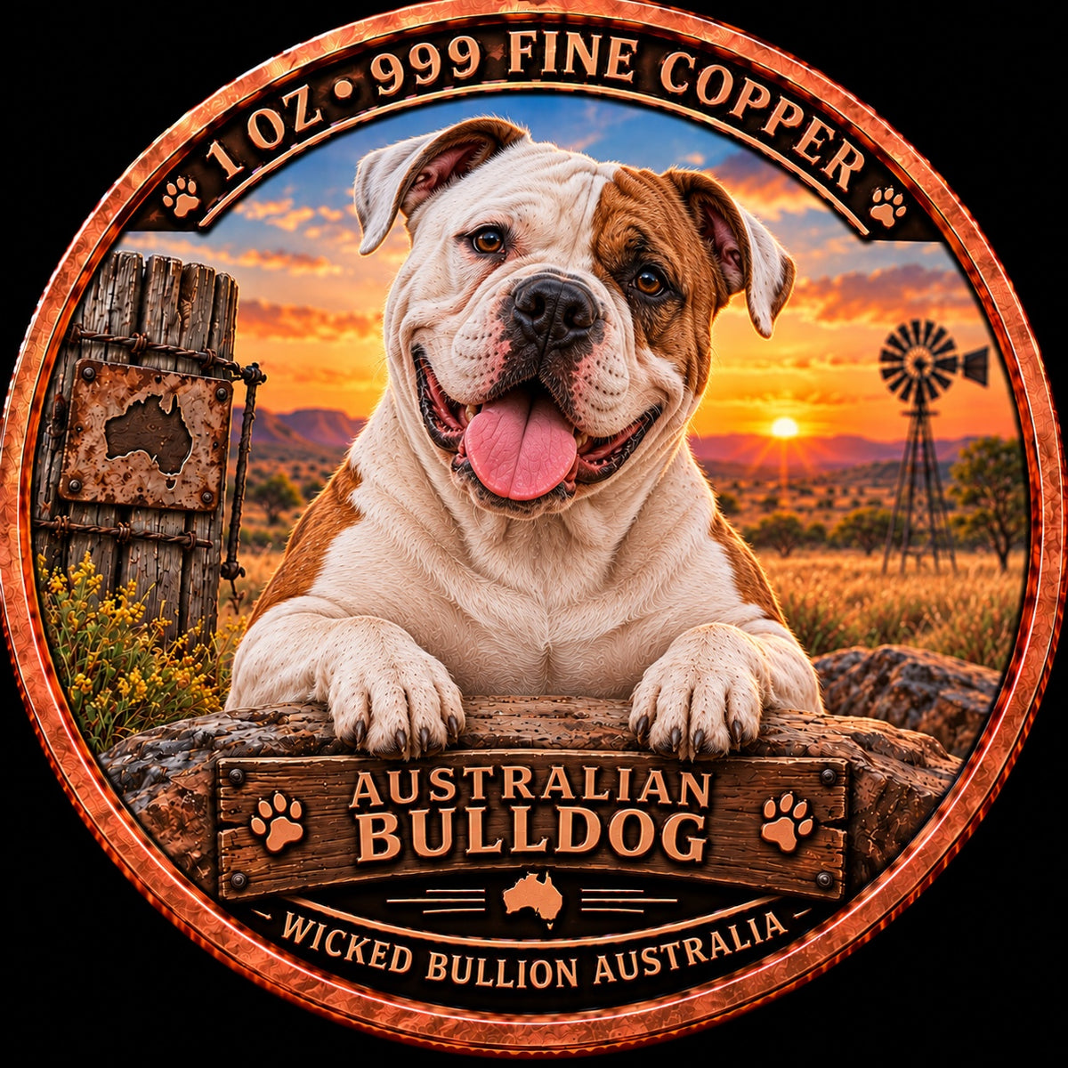 Australian Bulldog 1 oz .999 fine copper collector coin front