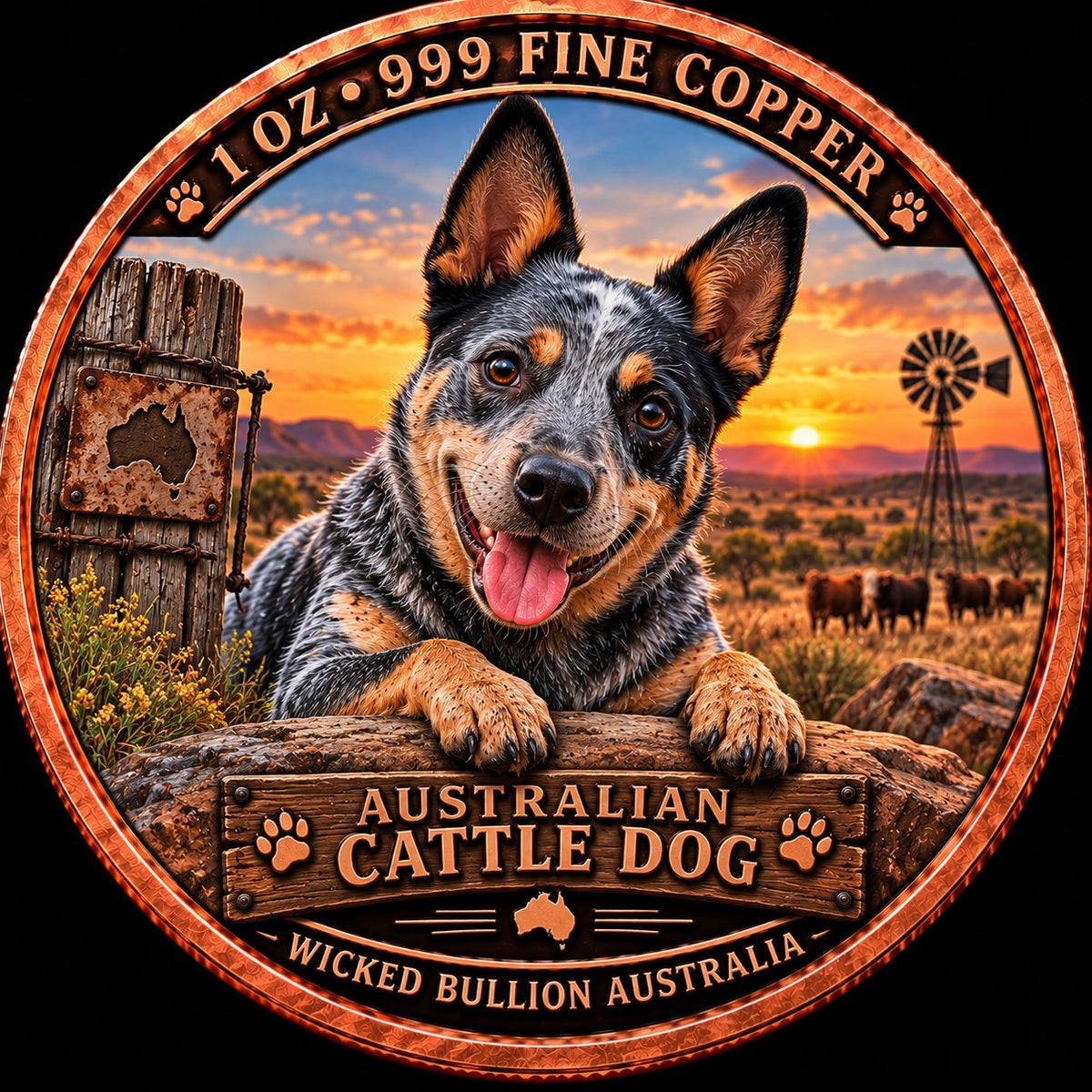 Australian Cattle Dog 1 oz .999 fine copper collector coin front