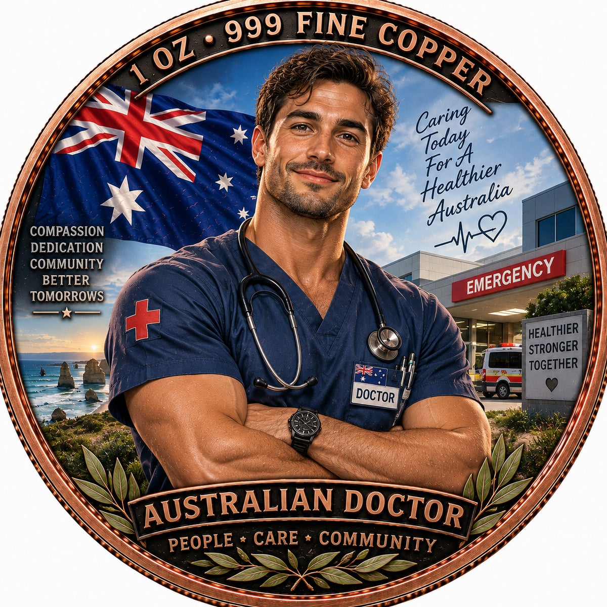 Australian Doctor copper collector coin front