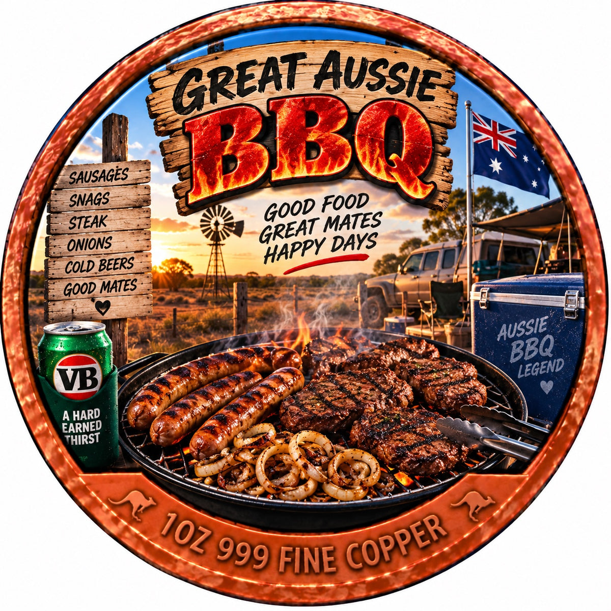 Great Aussie BBQ 1 oz .999 fine copper collector coin front
