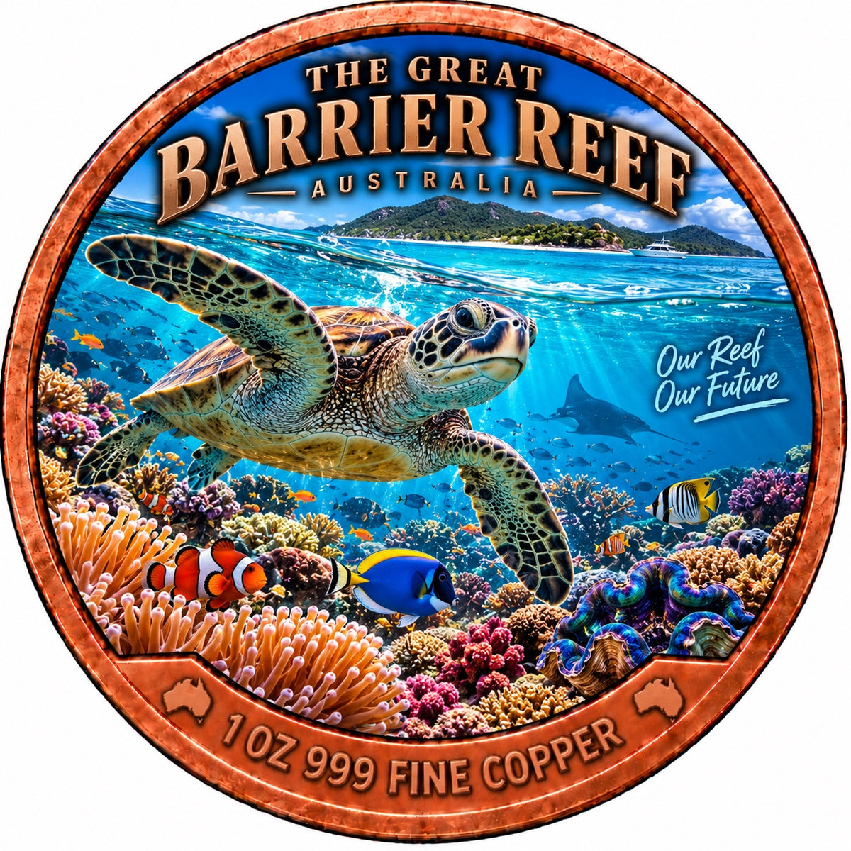 The Great Barrier Reef Australia 1 oz .999 fine copper collector coin front