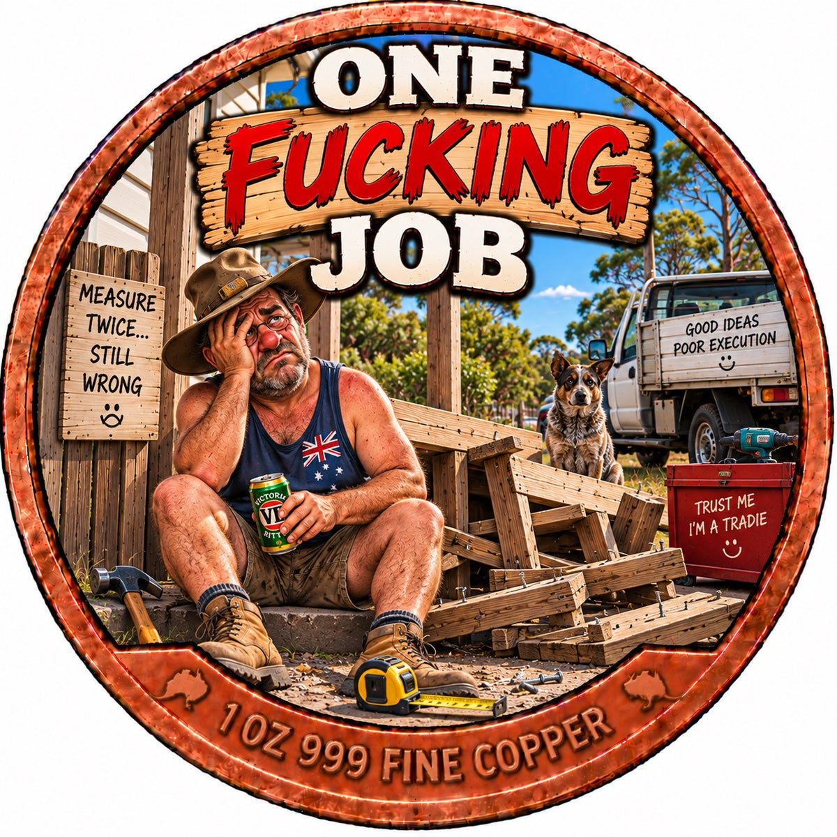 One Fucking Job 1 oz .999 fine copper collector coin front