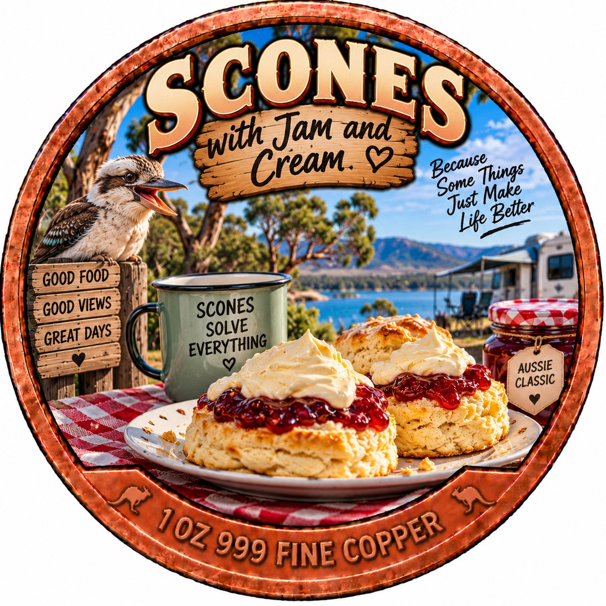 Scones with Jam and Cream 1 oz .999 fine copper collector coin front