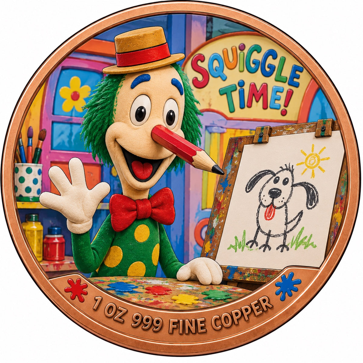 Squiggle Time 1 oz .999 fine copper collector coin front